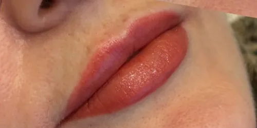 Lips after lip blush permanent makeup by Lucy, Cheshire